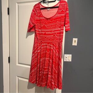 LuLaRoe Red and White Patterned Nicole Dress